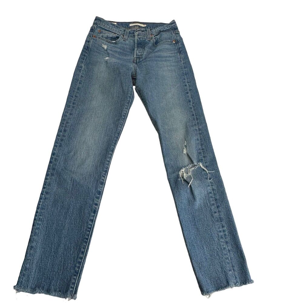 Levi's Wedgie Jeans Womens 24 Raw Hem Ankle High Rise Button Fly Premium Denim